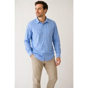 Peter Millar Men's Crown Lite Performance Stretch Sport Shirt XL Blue Plaid